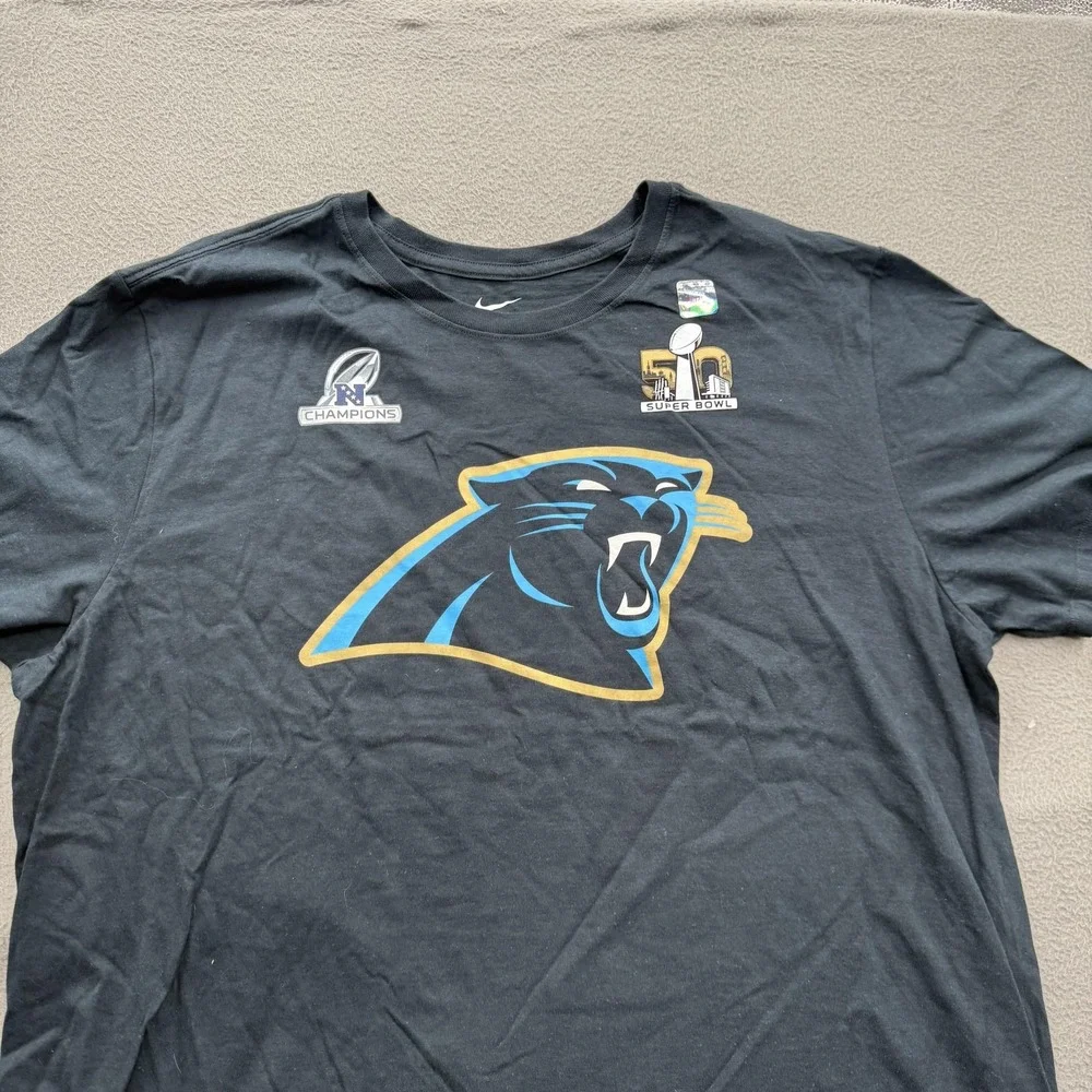 Carolina Panthers Shirt Mens 2XL Black NFL Football Super Bowl 50 Nike